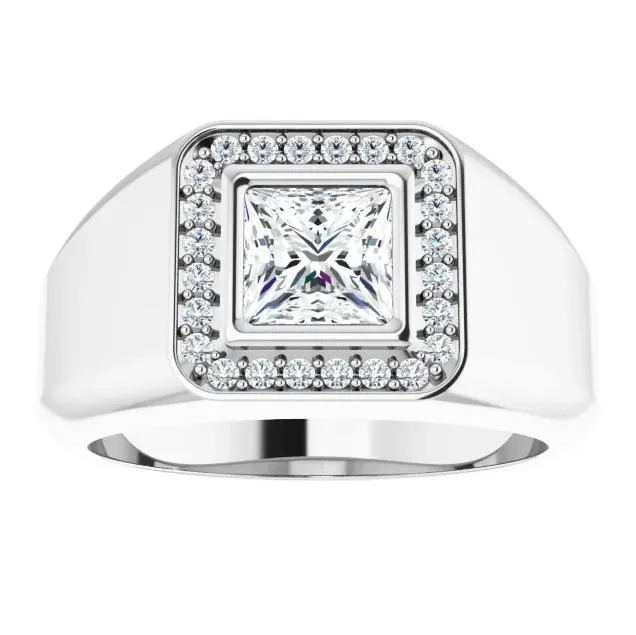 Rings Fire Brilliance Matthew PrincessSquare Moissanite Bezel Diamond Channel Halo Ring