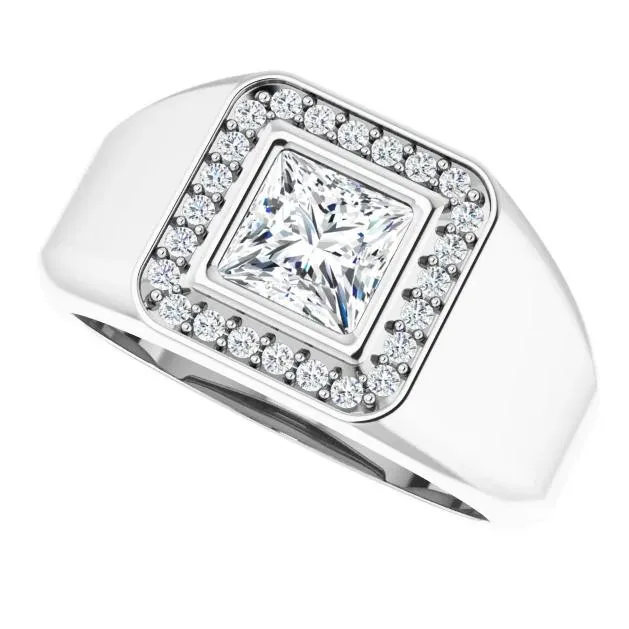 Rings Fire Brilliance Matthew PrincessSquare Moissanite Bezel Diamond Channel Halo Ring
