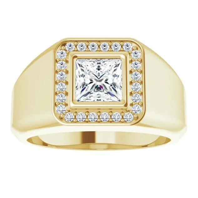 Rings Fire Brilliance Matthew PrincessSquare Moissanite Bezel Diamond Channel Halo Ring