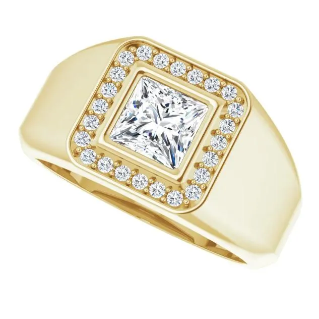 Rings Fire Brilliance Matthew PrincessSquare Moissanite Bezel Diamond Channel Halo Ring
