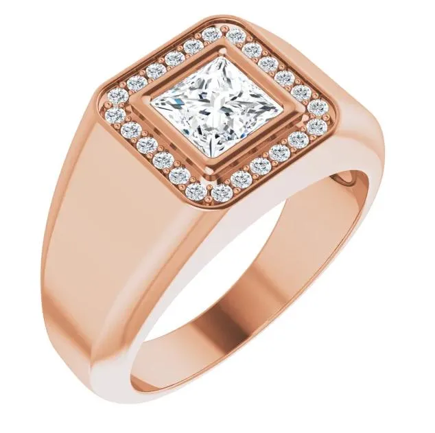 Rings Fire Brilliance Matthew PrincessSquare Moissanite Bezel Diamond Channel Halo Ring