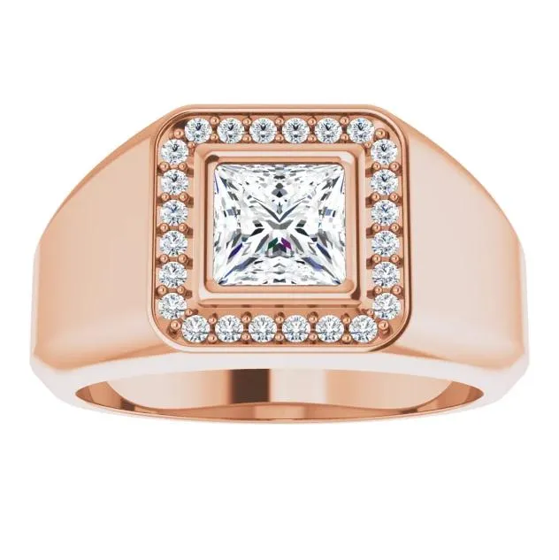 Rings Fire Brilliance Matthew PrincessSquare Moissanite Bezel Diamond Channel Halo Ring