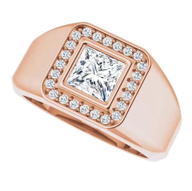 Rings Fire Brilliance Matthew PrincessSquare Moissanite Bezel Diamond Channel Halo Ring