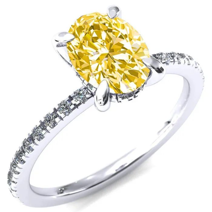 Rings Fire Brilliance Mayeli Oval Canary Yellow 4 Claw Prong Micro Pave Diamond Sides Engagement Ring Rings Fire Brilliance Mayeli Oval Canary Yellow 4 Claw Prong Micro Pave Diamond Sides Engagement Ring
