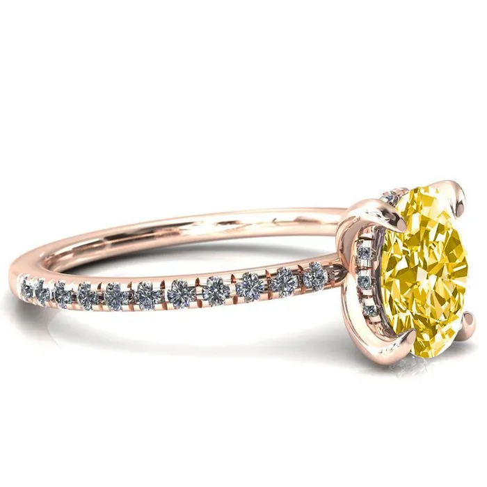 Rings Fire Brilliance Mayeli Oval Canary Yellow 4 Claw Prong Micro Pave Diamond Sides Engagement Ring