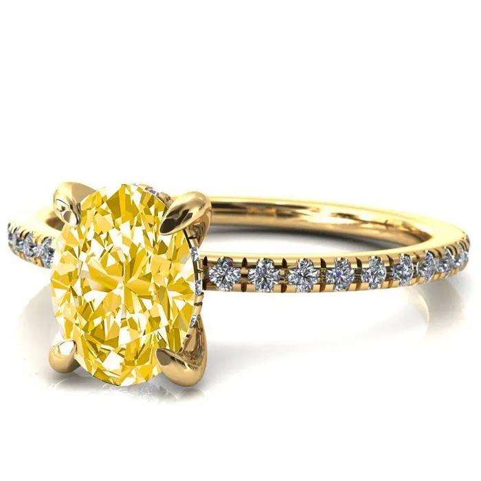 Rings Fire Brilliance Mayeli Oval Canary Yellow 4 Claw Prong Micro Pave Diamond Sides Engagement Ring