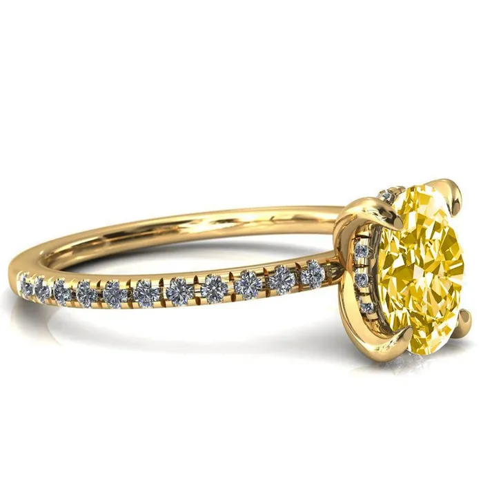 Rings Fire Brilliance Mayeli Oval Canary Yellow 4 Claw Prong Micro Pave Diamond Sides Engagement Ring