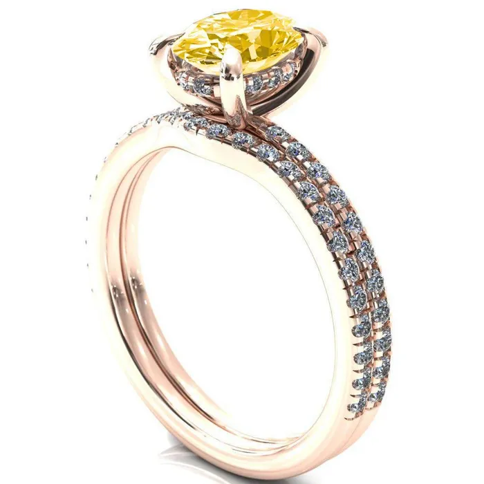 Rings Fire Brilliance Mayeli Oval Canary Yellow 4 Claw Prong Micro Pave Diamond Sides Engagement Ring