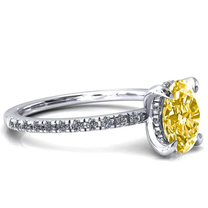 Rings Fire Brilliance Mayeli Oval Canary Yellow 4 Claw Prong Micro Pave Diamond Sides Engagement Ring