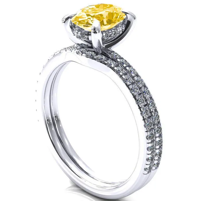 Rings Fire Brilliance Mayeli Oval Canary Yellow 4 Claw Prong Micro Pave Diamond Sides Engagement Ring