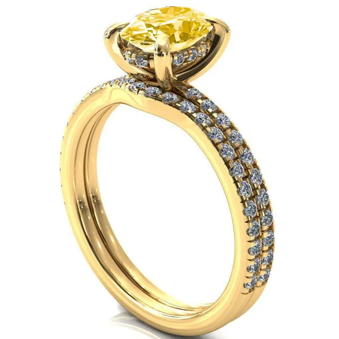Rings Fire Brilliance Mayeli Oval Canary Yellow 4 Claw Prong Micro Pave Diamond Sides Engagement Ring