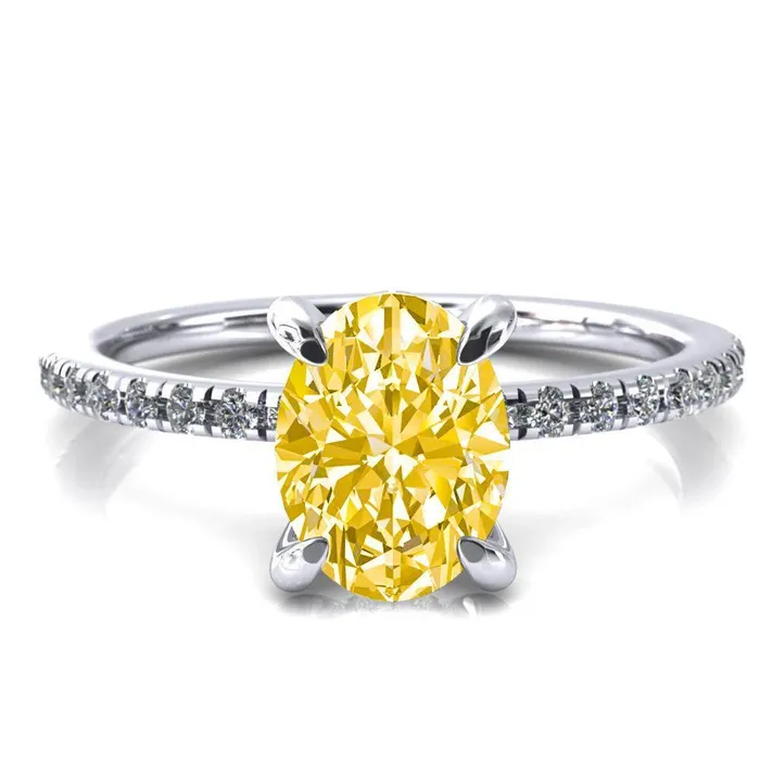 Rings Fire Brilliance Mayeli Oval Canary Yellow 4 Claw Prong Micro Pave Diamond Sides Engagement Ring