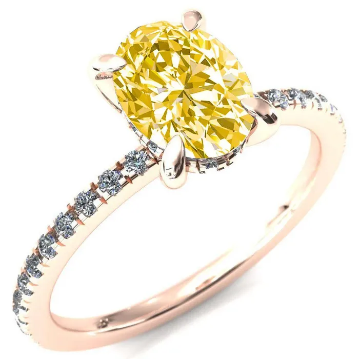 Rings Fire Brilliance Mayeli Oval Canary Yellow 4 Claw Prong Micro Pave Diamond Sides Engagement Ring