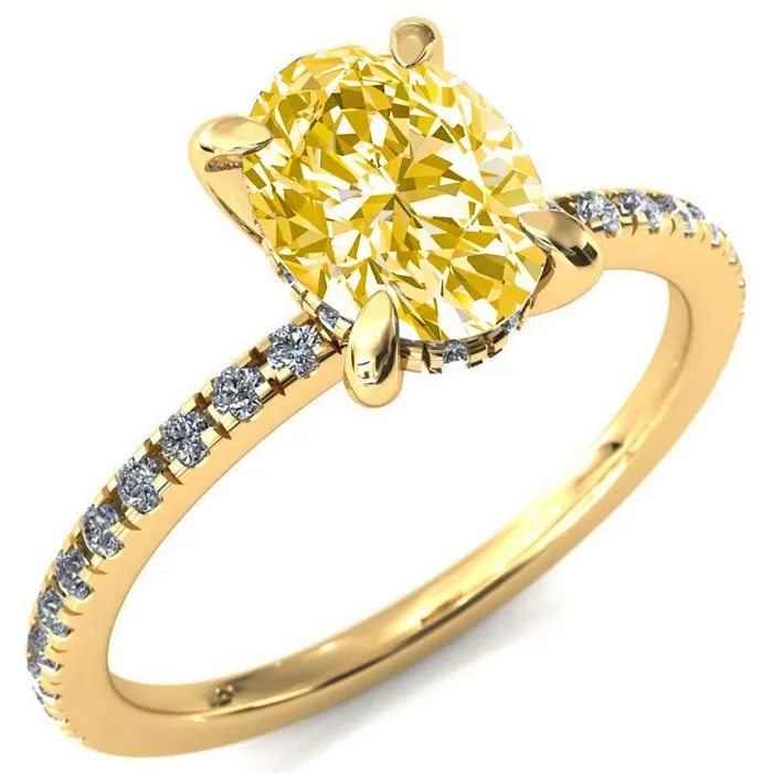 Rings Fire Brilliance Mayeli Oval Canary Yellow 4 Claw Prong Micro Pave Diamond Sides Engagement Ring