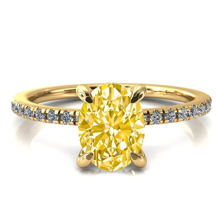 Rings Fire Brilliance Mayeli Oval Canary Yellow 4 Claw Prong Micro Pave Diamond Sides Engagement Ring