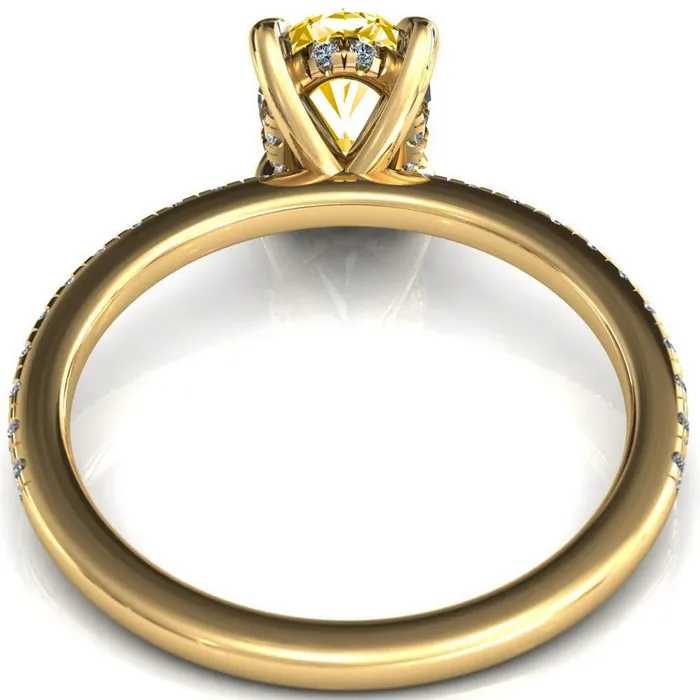 Rings Fire Brilliance Mayeli Oval Canary Yellow 4 Claw Prong Micro Pave Diamond Sides Engagement Ring