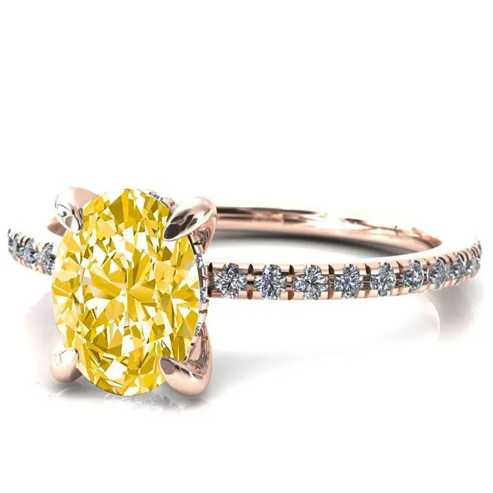Rings Fire Brilliance Mayeli Oval Canary Yellow 4 Claw Prong Micro Pave Diamond Sides Engagement Ring