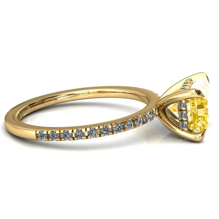 Rings Fire Brilliance Mayeli Radiant Canary Yellow EastWest 4 Claw Prong Micro Pave Diamond Sides Engagement Ring