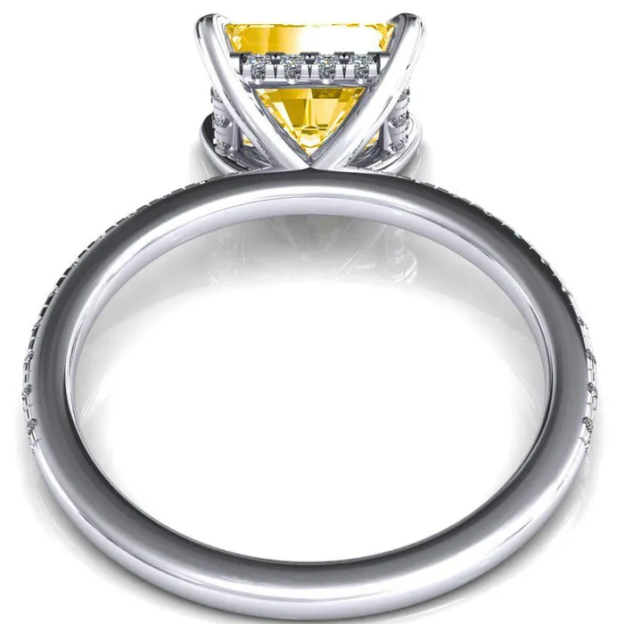 Rings Fire Brilliance Mayeli Radiant Canary Yellow EastWest 4 Claw Prong Micro Pave Diamond Sides Engagement Ring