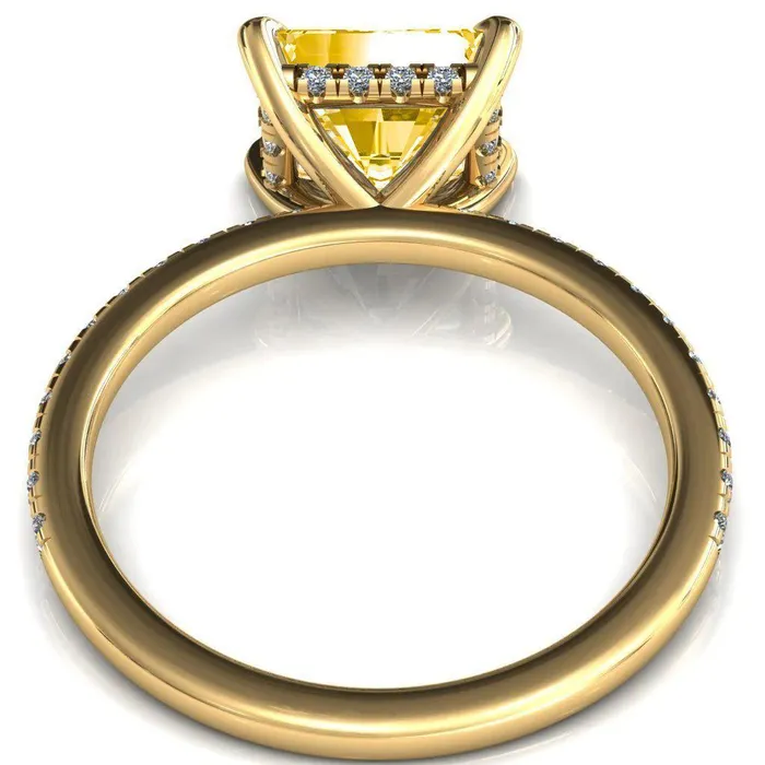 Rings Fire Brilliance Mayeli Radiant Canary Yellow EastWest 4 Claw Prong Micro Pave Diamond Sides Engagement Ring