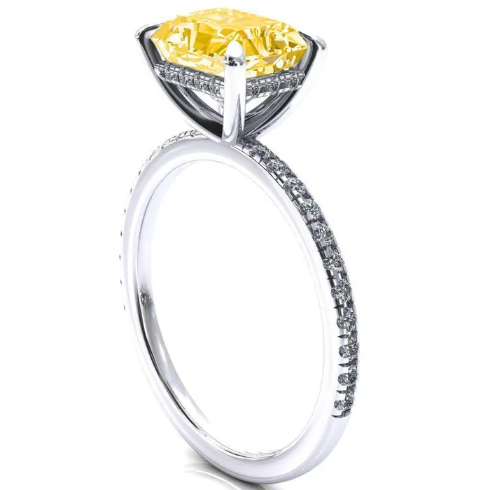 Rings Fire Brilliance Mayeli Radiant Canary Yellow EastWest 4 Claw Prong Micro Pave Diamond Sides Engagement Ring
