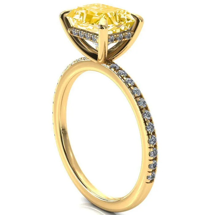 Rings Fire Brilliance Mayeli Radiant Canary Yellow EastWest 4 Claw Prong Micro Pave Diamond Sides Engagement Ring