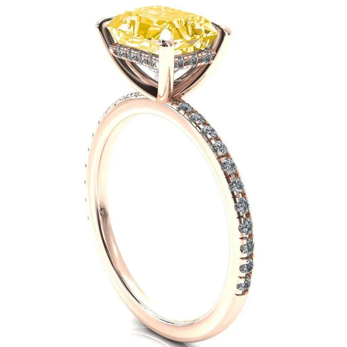 Rings Fire Brilliance Mayeli Radiant Canary Yellow EastWest 4 Claw Prong Micro Pave Diamond Sides Engagement Ring