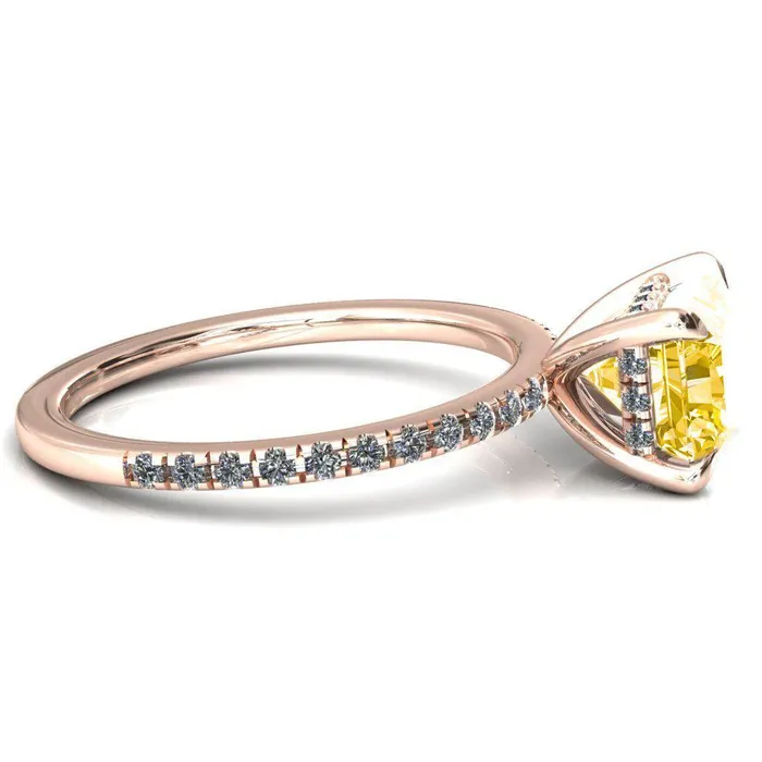 Rings Fire Brilliance Mayeli Radiant Canary Yellow EastWest 4 Claw Prong Micro Pave Diamond Sides Engagement Ring