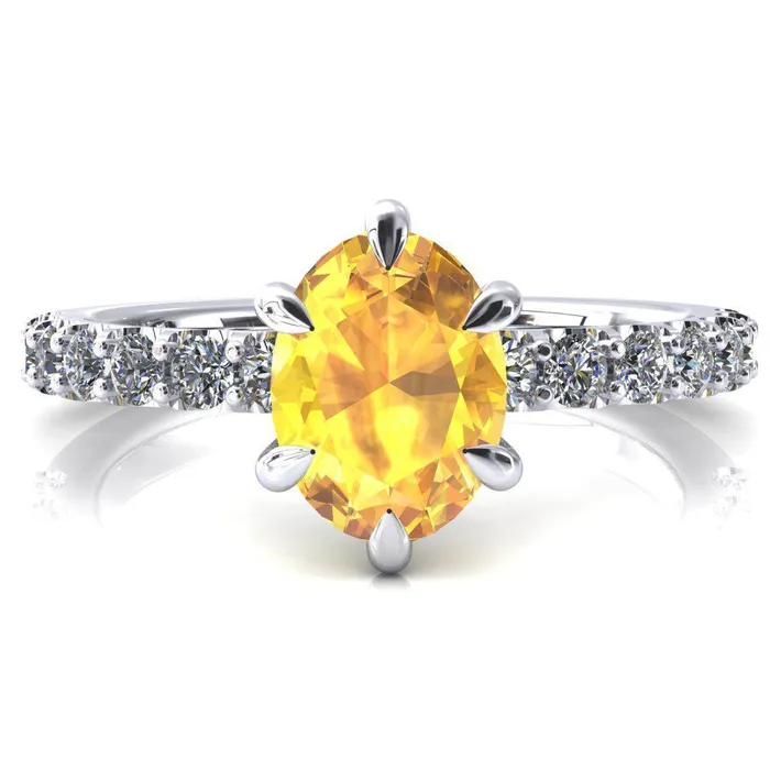 Rings Fire Brilliance Mylene Oval Yellow Sapphire 6 Prong Sculptural Half Eternity Diamond Engagement Ring Rings Fire Brilliance Mylene Oval Yellow Sapphire 6 Prong Sculptural Half Eternity Diamond Engagement Ring