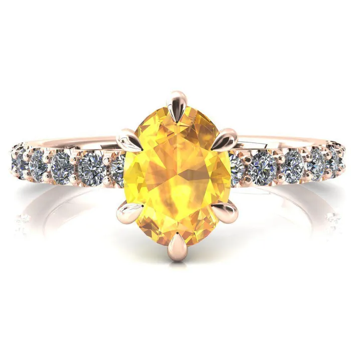 Rings Fire Brilliance Mylene Oval Yellow Sapphire 6 Prong Sculptural Half Eternity Diamond Engagement Ring