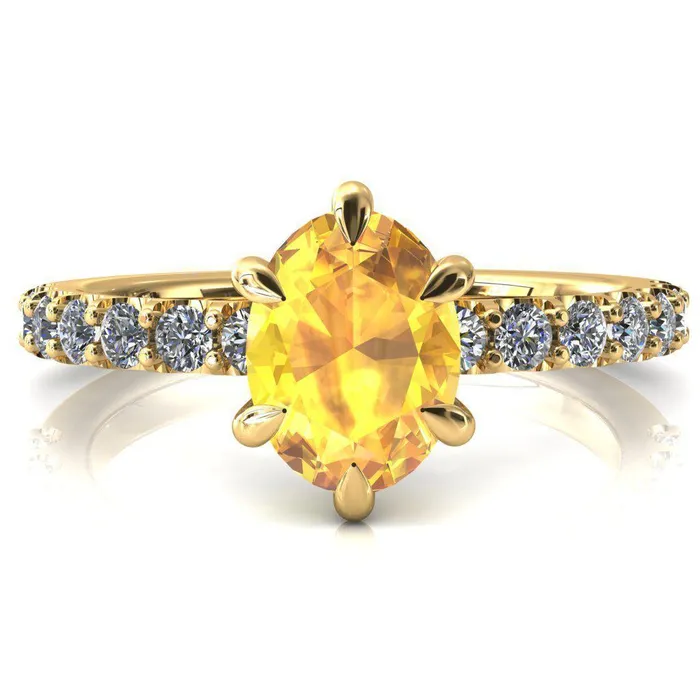 Rings Fire Brilliance Mylene Oval Yellow Sapphire 6 Prong Sculptural Half Eternity Diamond Engagement Ring
