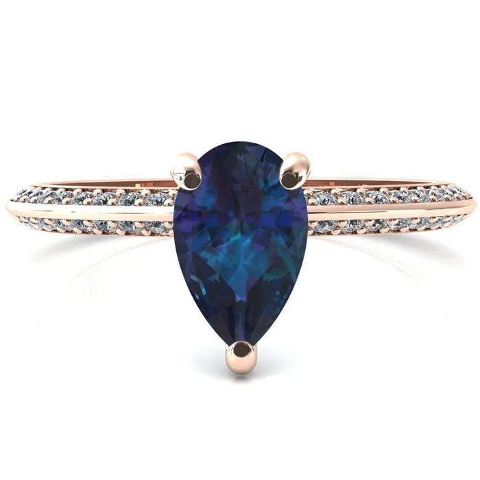 Rings Fire Brilliance Nancy Pear Alexandrite 3 Prong 12 Eternity Diamond Knife Shank Accent Engagement Ring