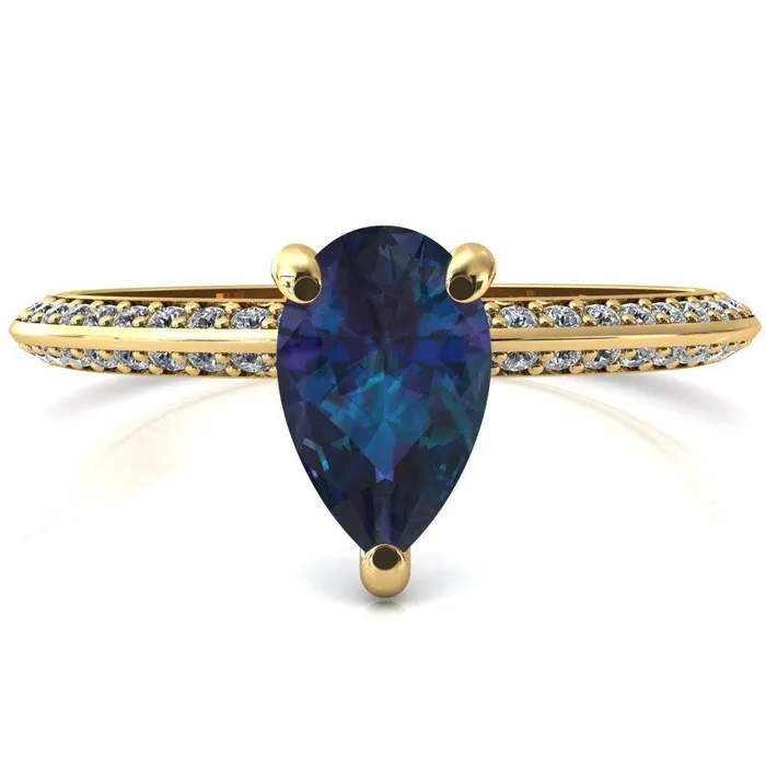 Rings Fire Brilliance Nancy Pear Alexandrite 3 Prong 12 Eternity Diamond Knife Shank Accent Engagement Ring