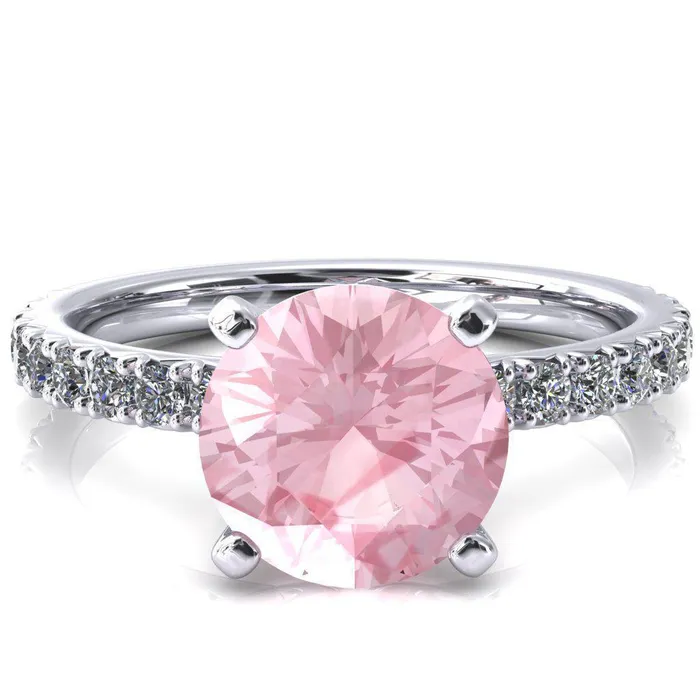 Rings Fire Brilliance Nefili Round Pink Sapphire 4 Prong 58 Eternity Diamond French Pave Engagement Ring