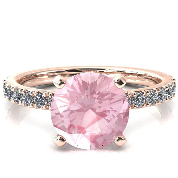 Rings Fire Brilliance Nefili Round Pink Sapphire 4 Prong 58 Eternity Diamond French Pave Engagement Ring