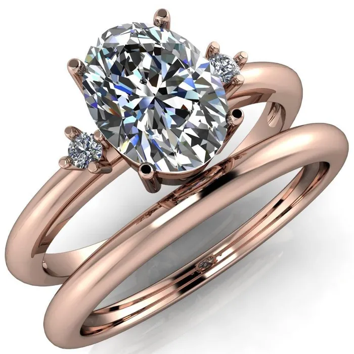 Rings Fire Brilliance PrueOval Center Stone 3 Stone Comfort Ring