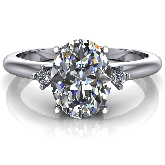 Rings Fire Brilliance PrueOval Center Stone 3 Stone Comfort Ring