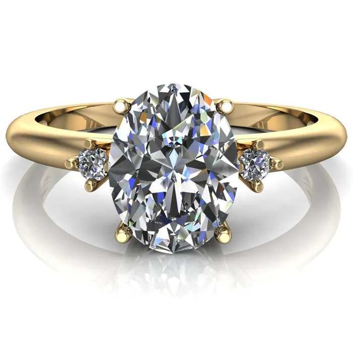 Rings Fire Brilliance PrueOval Center Stone 3 Stone Comfort Ring