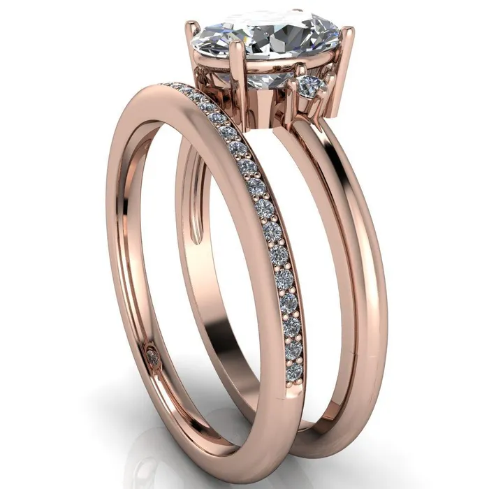 Rings Fire Brilliance PrueOval Center Stone 3 Stone Comfort Ring