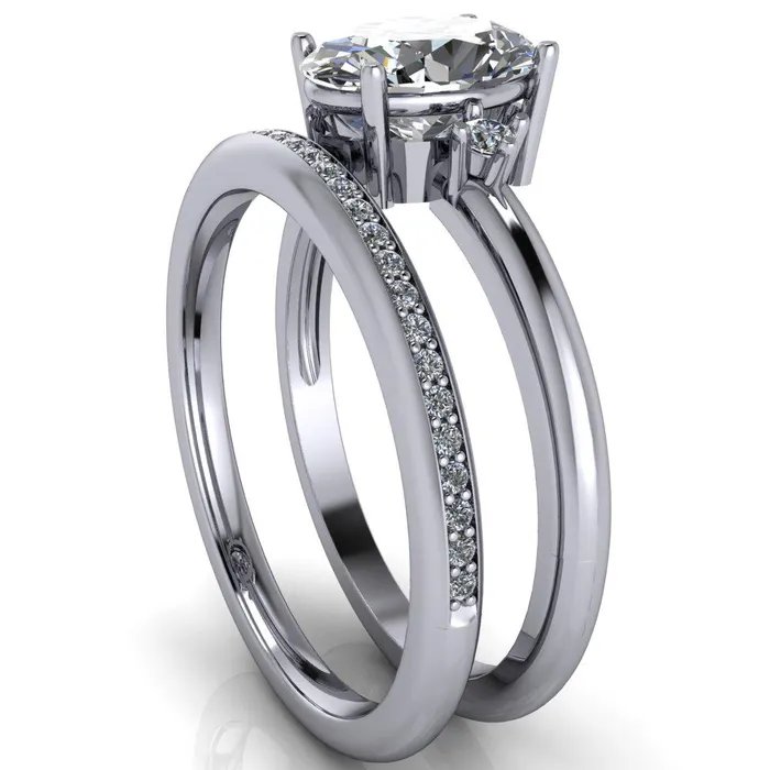 Rings Fire Brilliance PrueOval Center Stone 3 Stone Comfort Ring