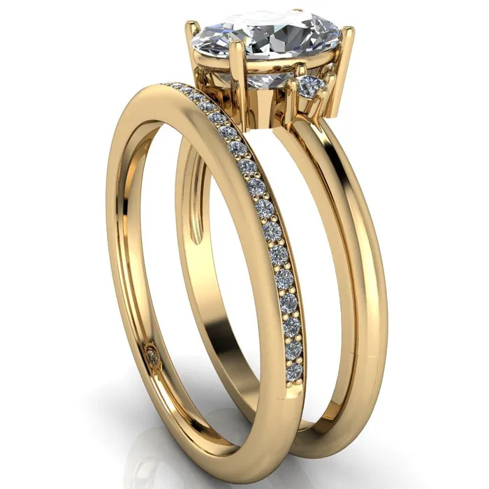 Rings Fire Brilliance PrueOval Center Stone 3 Stone Comfort Ring