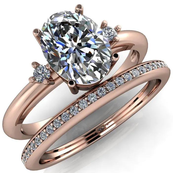 Rings Fire Brilliance PrueOval Center Stone 3 Stone Comfort Ring