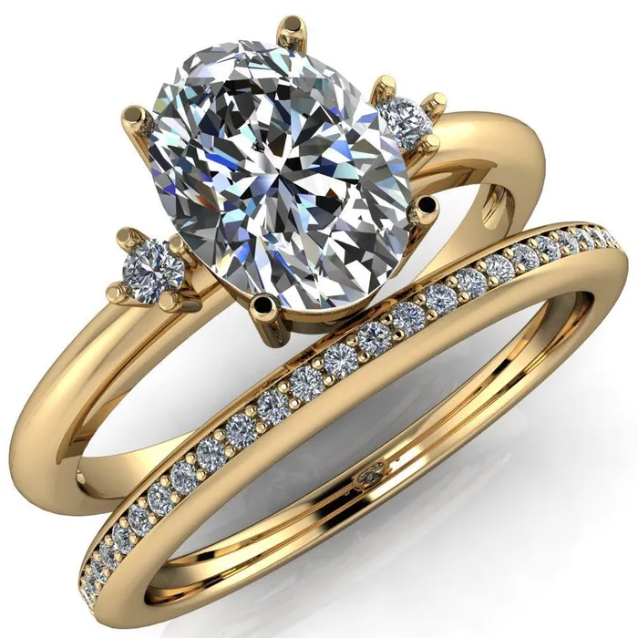 Rings Fire Brilliance PrueOval Center Stone 3 Stone Comfort Ring