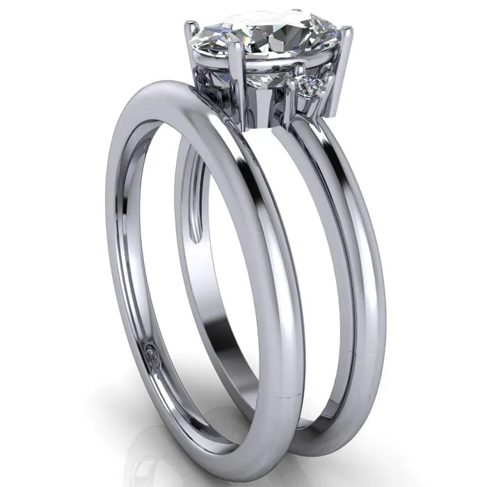 Rings Fire Brilliance PrueOval Center Stone 3 Stone Comfort Ring