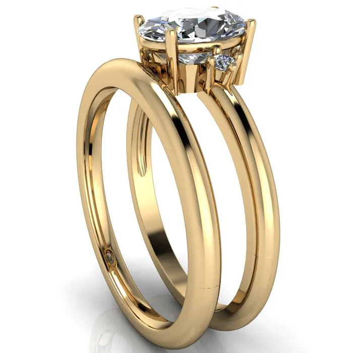 Rings Fire Brilliance PrueOval Center Stone 3 Stone Comfort Ring
