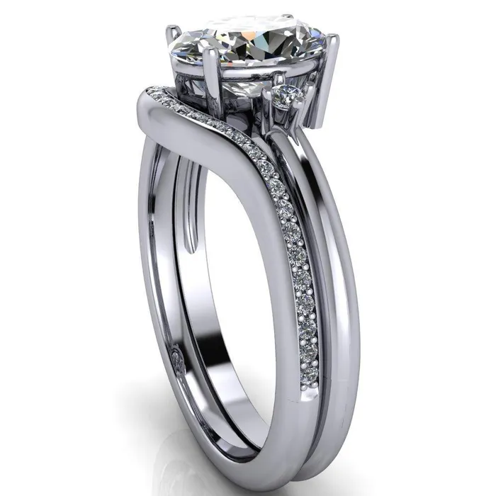 Rings Fire Brilliance PrueOval Center Stone 3 Stone Comfort Ring