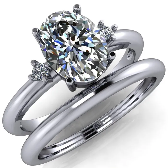 Rings Fire Brilliance PrueOval Center Stone 3 Stone Comfort Ring