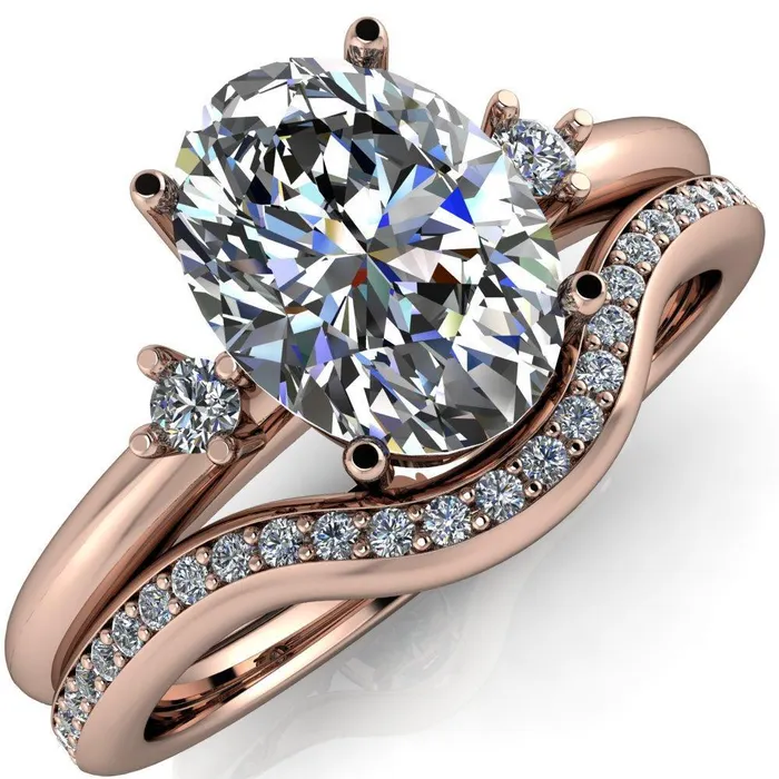 Rings Fire Brilliance PrueOval Center Stone 3 Stone Comfort Ring