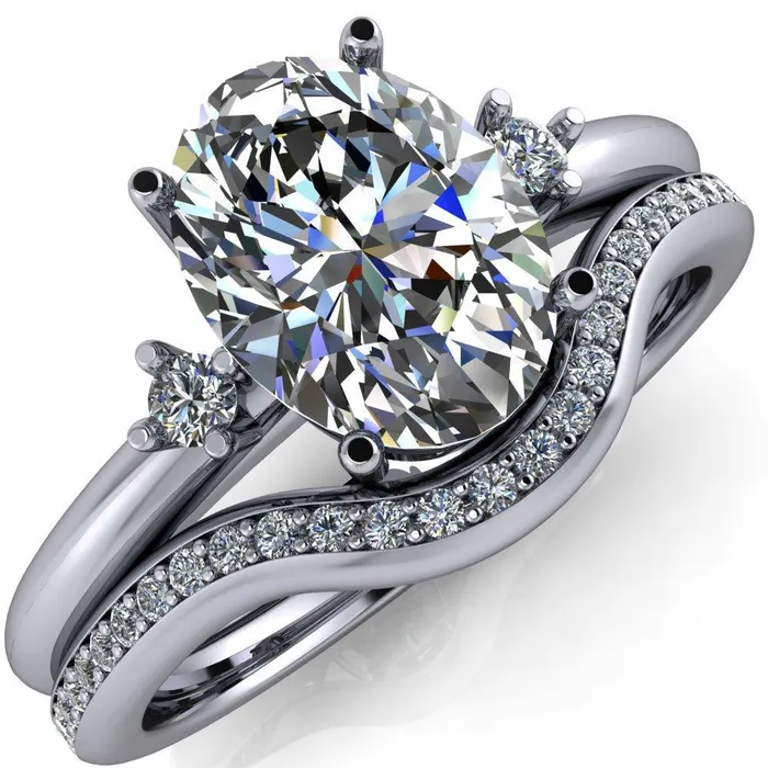 Rings Fire Brilliance PrueOval Center Stone 3 Stone Comfort Ring