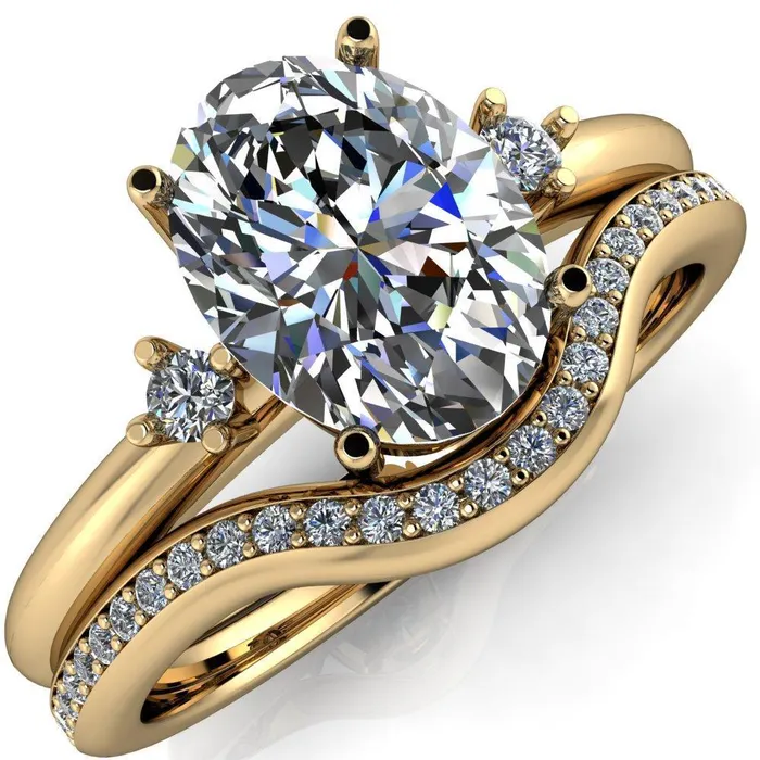 Rings Fire Brilliance PrueOval Center Stone 3 Stone Comfort Ring